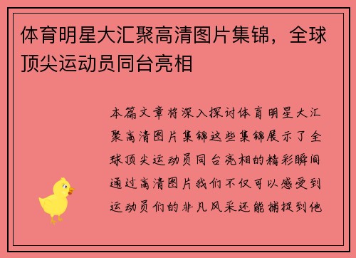 体育明星大汇聚高清图片集锦，全球顶尖运动员同台亮相