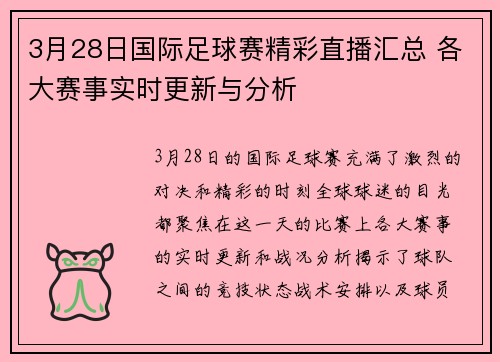 3月28日国际足球赛精彩直播汇总 各大赛事实时更新与分析